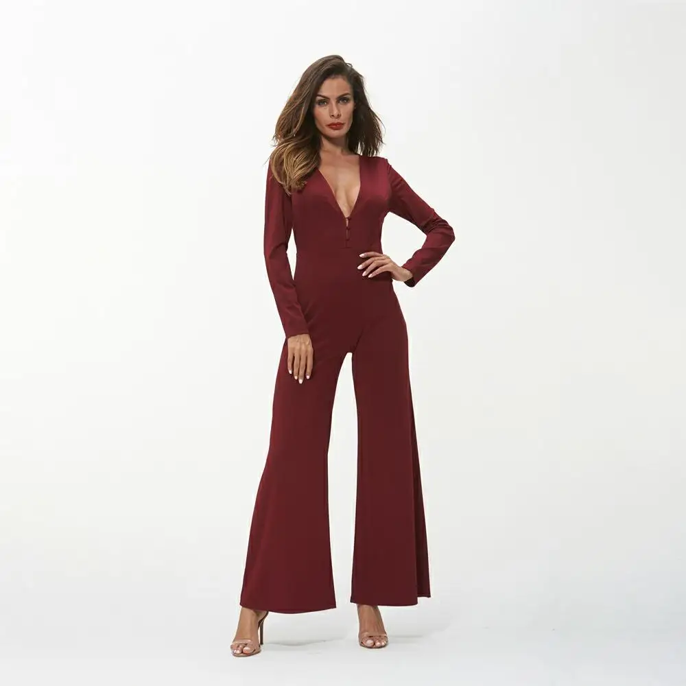 Женские Повседневные Вечерние комбинезоны с глубоким v образным вырезом и