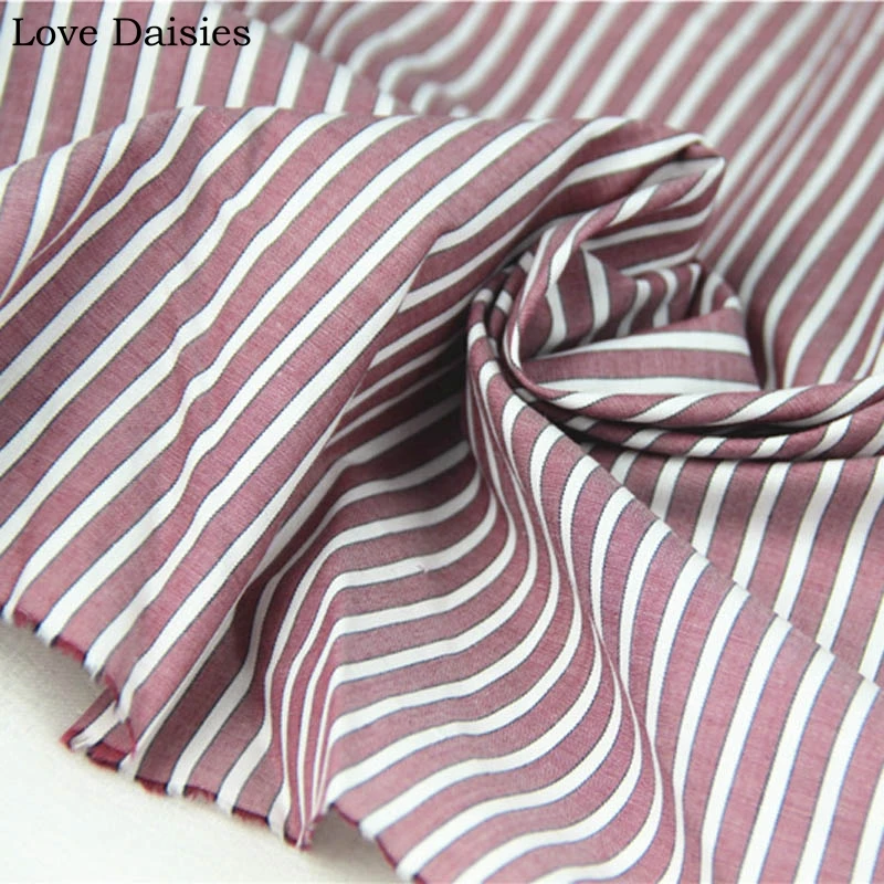 

Yarn Dyed DARK RED White Stripe 100% Cotton Thin Fine Fabric for DIY Summer Shirt Dress Blouse Home Clothes Craft Quilt Tissue