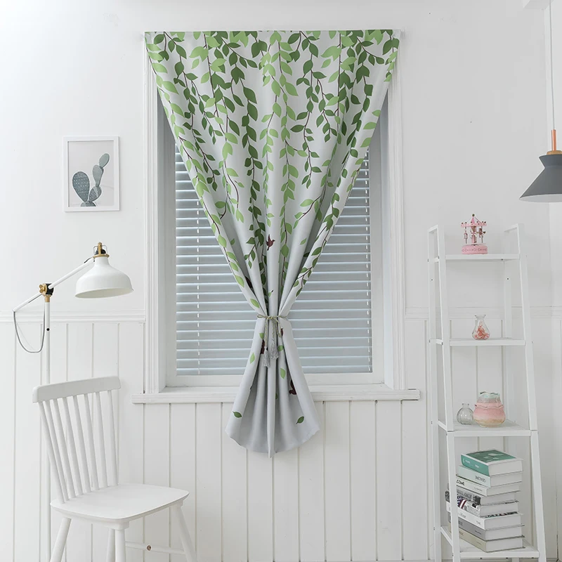 

Simple bay window curtain finished product free punching bedroom curtain velcro living room curtain self-adhesive shading