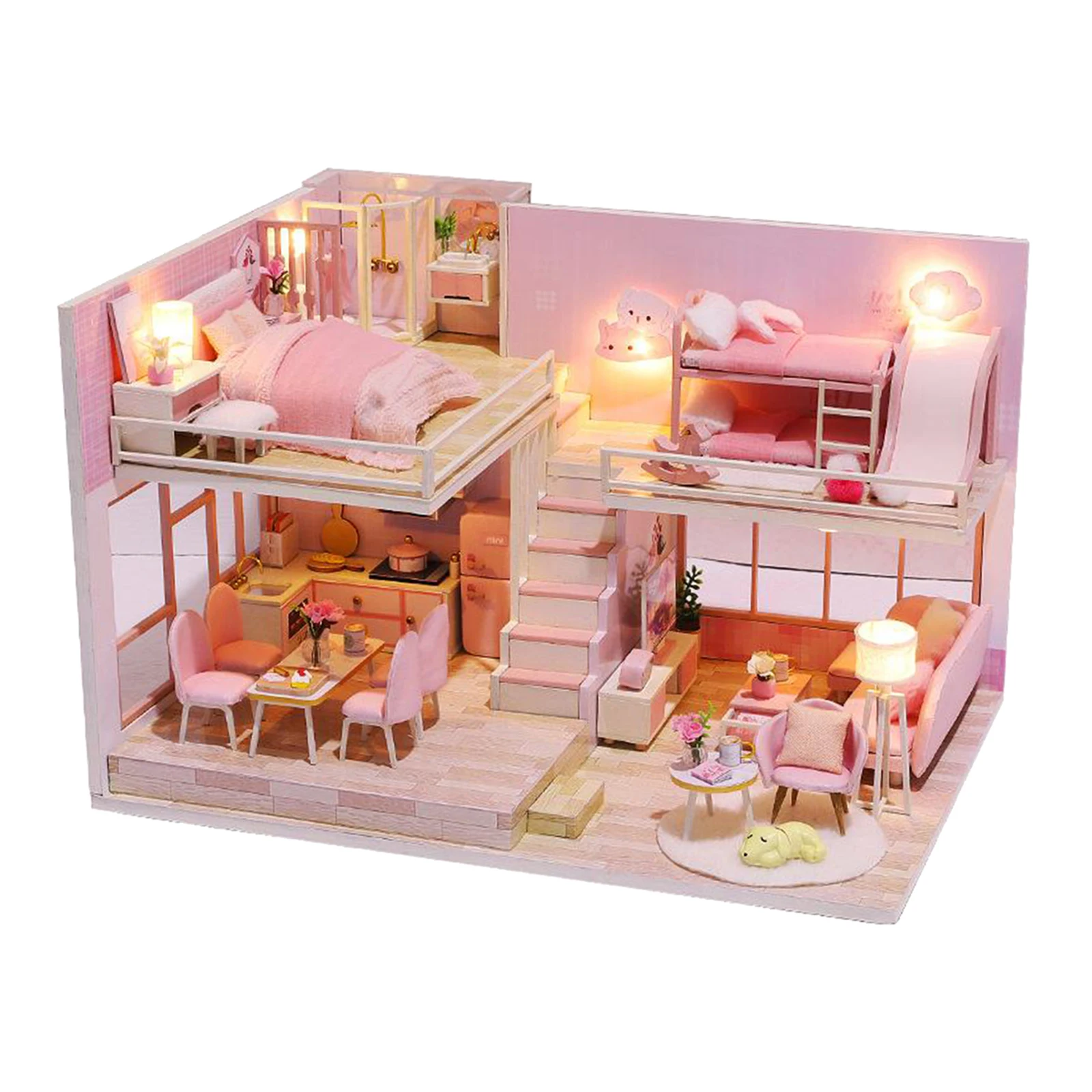 

Dollhouse Miniature with Furniture, DIY Wooden Dollhouse Kit with Furniture Furniture and Accessories for Adults and Kids