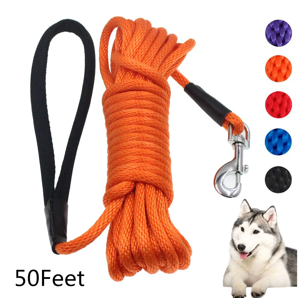 

50Feet Long Dog Leash Nylon Tracking Round Rope Outdoor Walking Training Dogs Lead Leashes For Medium Large Pet Supplies