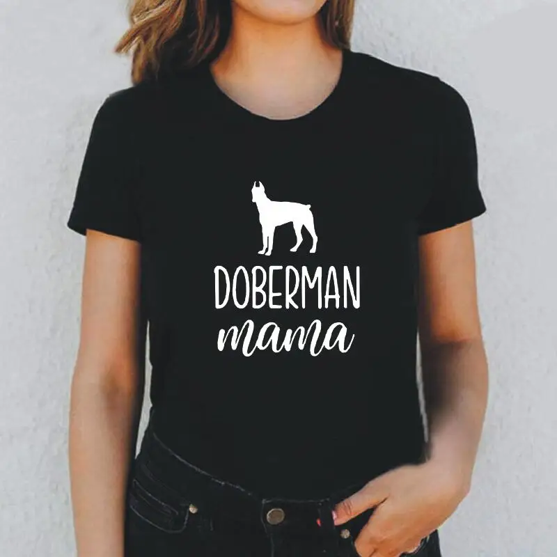 

Модная футболка с надписью «Just A Girl Who Loves Doberman Mom», женские топы, летняя футболка с коротким рукавом, Женская Повседневная футболка в стиле Ха...