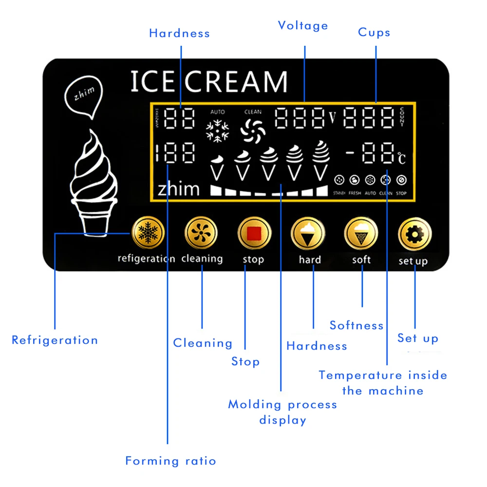 

110V/ 220V THREE Flavors 18L/H Commercial Digital Display Soft Ice Cream Machine Sweet Ice Cream Maker Ice Cream Maker1200W