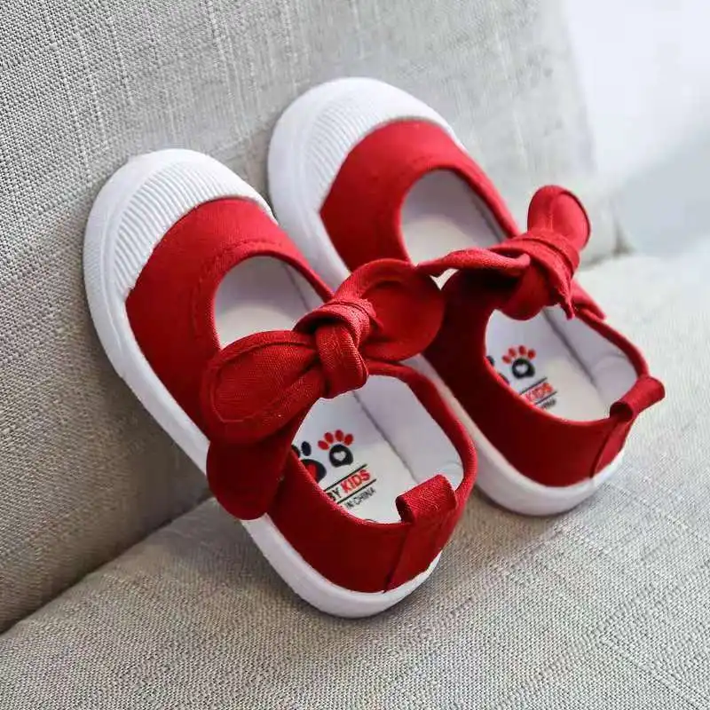 spring 2019 Baby Girl Shoes Canvas Casual Kids With Bowtie Bow-knot Solid Candy Color Girls Sneakers Children Soft | Детская одежда и