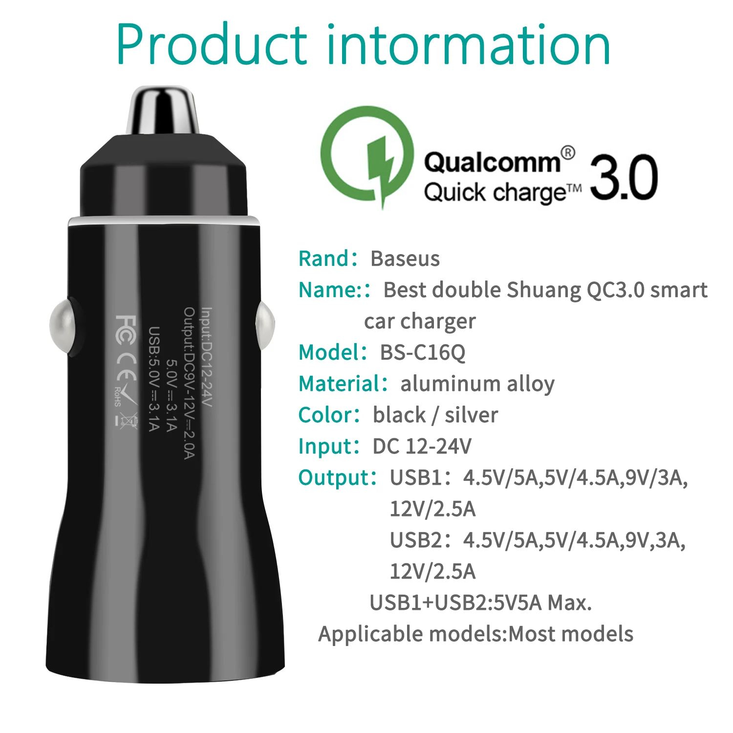 QC3.0 двойное USB быстрое автомобильное зарядное устройство для Xiaomi Quick Charge 3,0+ 3.1A автомобильное Usb для samsung Honor Redmi; Huawei Iphone 7 8 X 6A