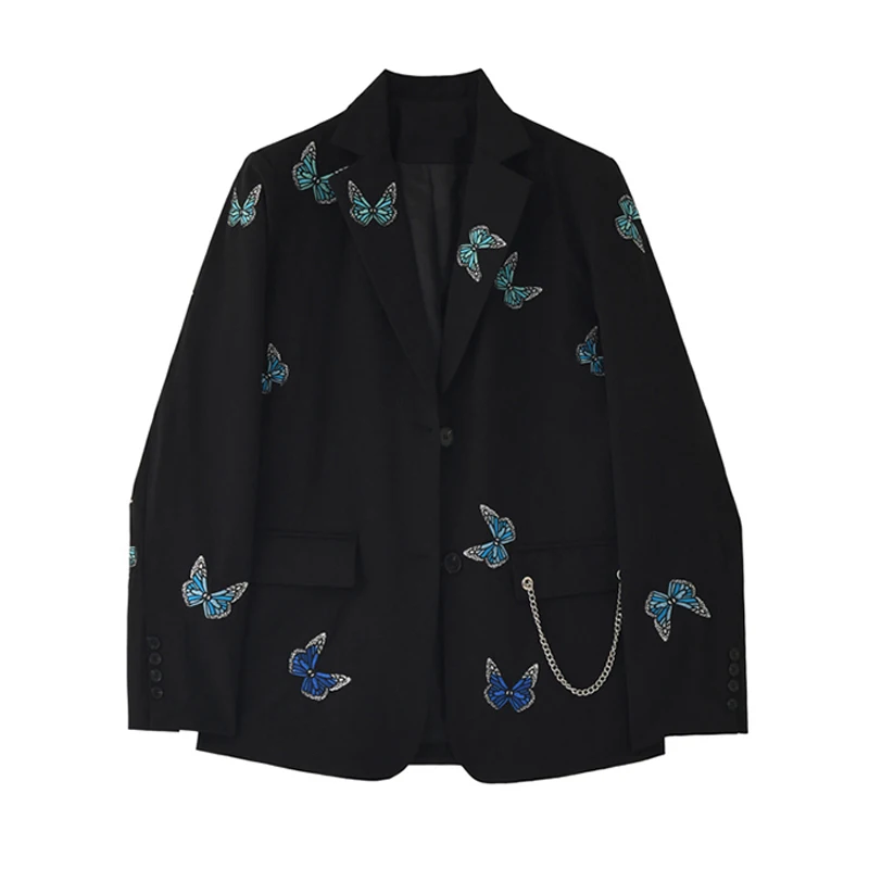 

2022 Autumn Winter Blazer long sleeve Coat Korean Style vintage gothic Harajuku Casual Pockets Black Jackets Notched Outerwear