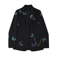 2022 autumn winter blazer long sleeve coat korean style vintage gothic harajuku casual pockets black jackets notched outerwear