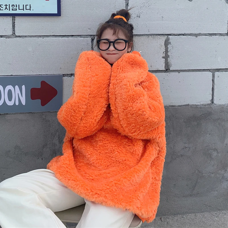 Pullover Autumn Plush Oversized Hoodie Dress Sweatshirt Women Top Loose Long Winter Ladies Female | Женская одежда