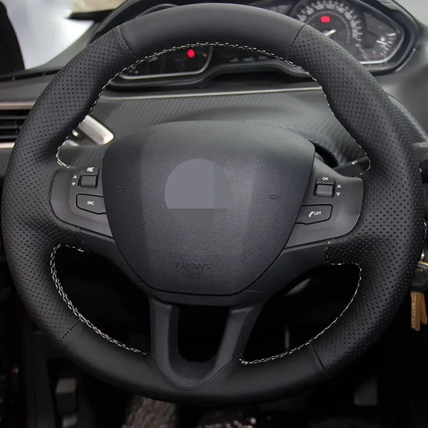Сшитый вручную черный чехол рулевого колеса автомобиля из искусственной кожи