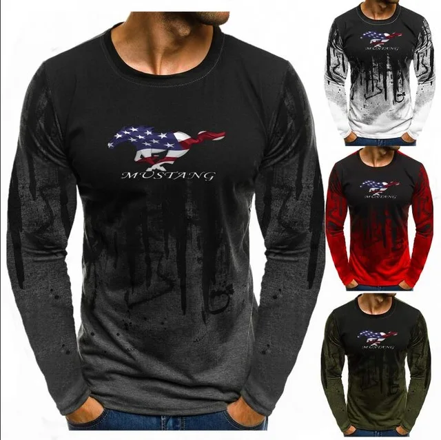 U.s. Футболка с принтом флага мустанга Мужская Осенняя Новая Модная хлопковая