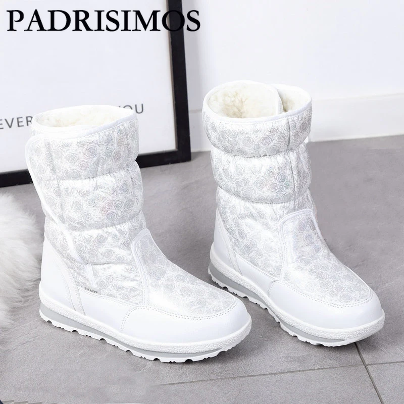 Женские зимние ботинки BUFFIE белые на искусственном меху с противоскользящей