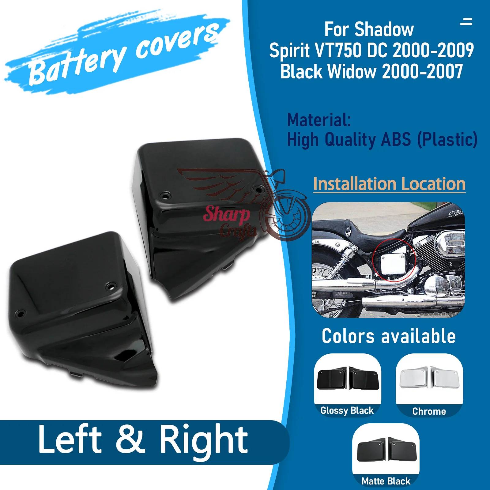 

Motorcycle ABS Plastic Battery Side Fairing Covers For Honda Shadow Spirit VT750 DC 2000-2009 Black Widow 2000-2007 Panel Frame