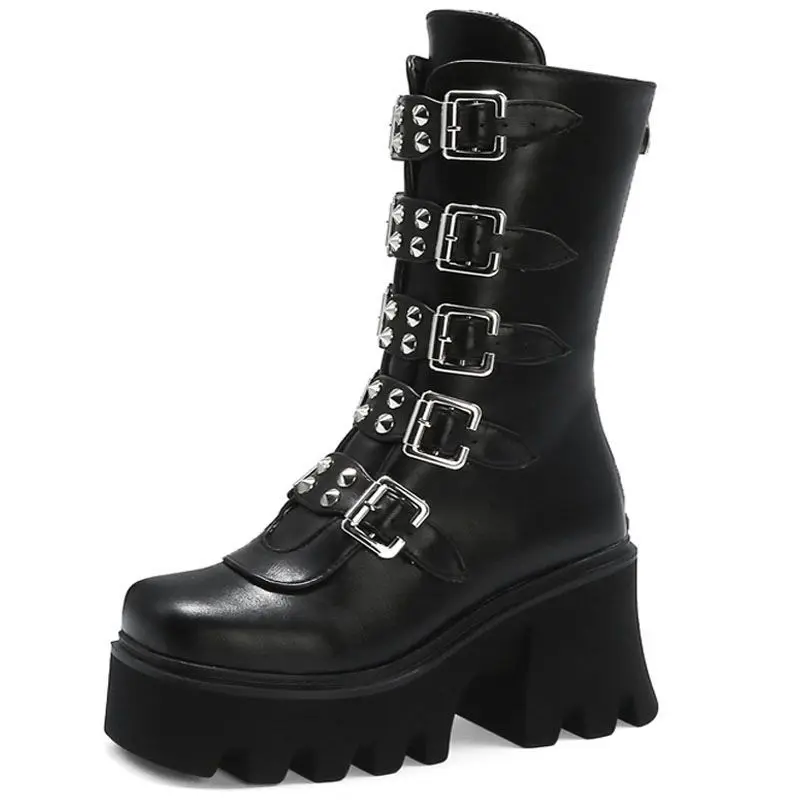 

Ladies Punk Rock Platform High Heel Martin Boots Fashion Trend Back Zipper Plus Size Stage Boots Ladies Shoes Non-slip Sole