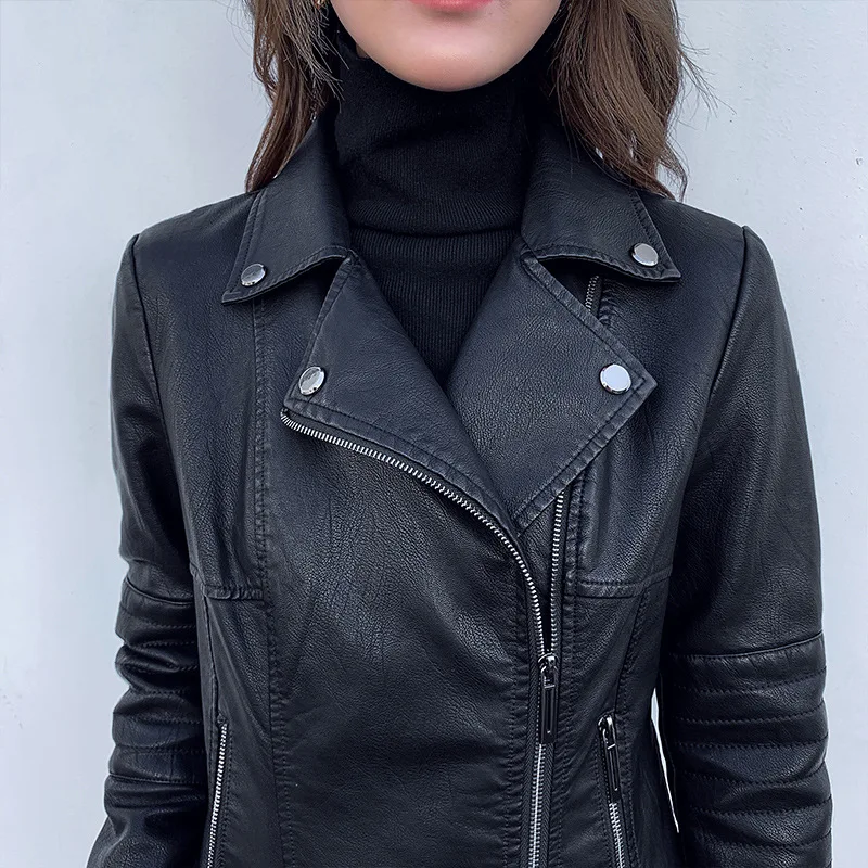

new motorcycle suit collar autumn winter women's leather slim fit leather jacket 2020 jacket