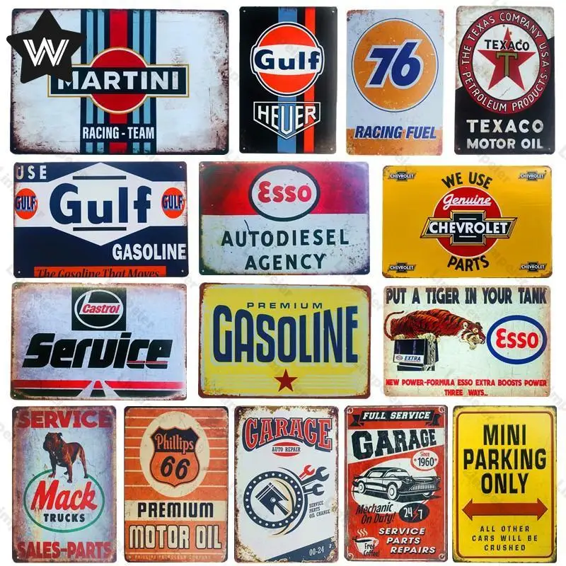 

Garage Rules Metal Plate Gulf Gasoline Tin Plaque Vintage Wall Art Wall Stickers Texaco Motor Oil Metal Signs for Man Cave Decor