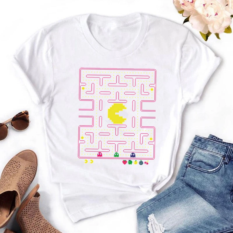 

Funny Pacman Print Women t shirt Summer Harajuku Short Sleeve O Neck t-shirt Female Tee Shirt Tops Camisetas Mujer