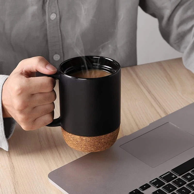 

Nordic Ceramic Coffee Cup with Lid Cork Bottom Tea Milk Beer Mug Couple Water Cup Home Office Drinkware Kitchen Accessories