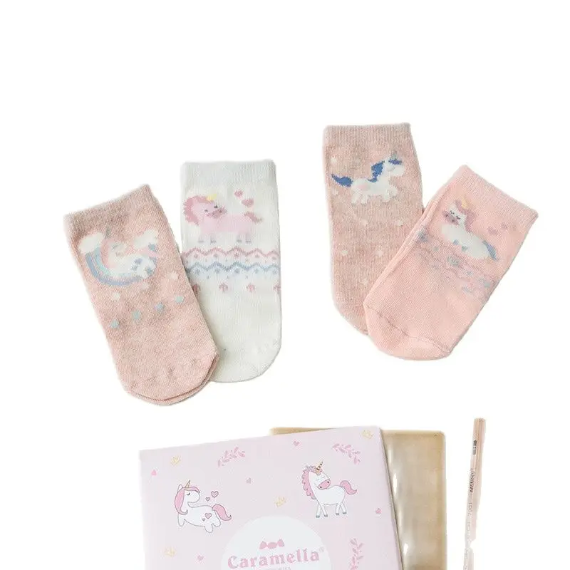 4 пар/лот носки с единорогами 100% хлопковые для маленьких девочек розовый подарок