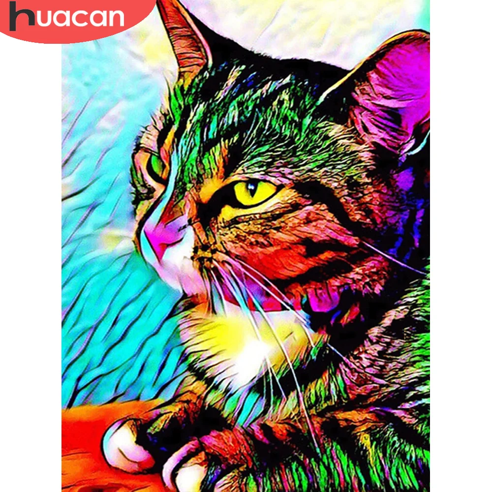 

HUACAN Cat Diamond Painting Full Drill Animal 5D Diamond Embroidery Cross Stitch Handmade Gift Decorations For Home