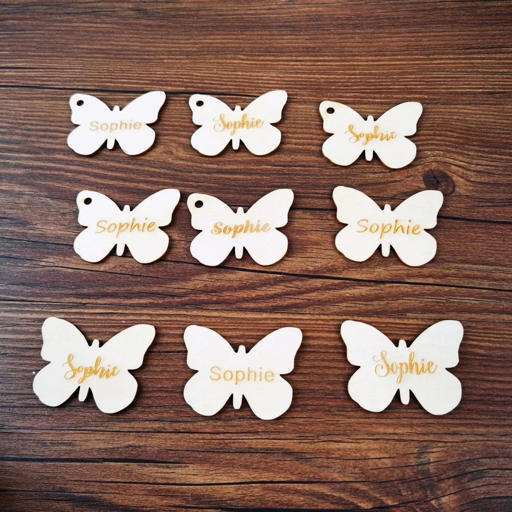 Персонализированные свадебные деревянные бирки с бабочками заказное имя