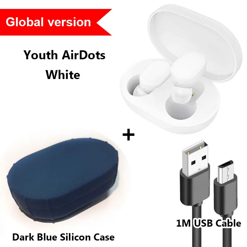 Global DarkBlue Case Xiaomi mi наушники AirDots Bluetooth Red mi TWS, стерео беспроводные наушники-вкладыши, бас наушники, Молодежная версия с mi c Handsfree - Цвет: Global DarkBlue Case