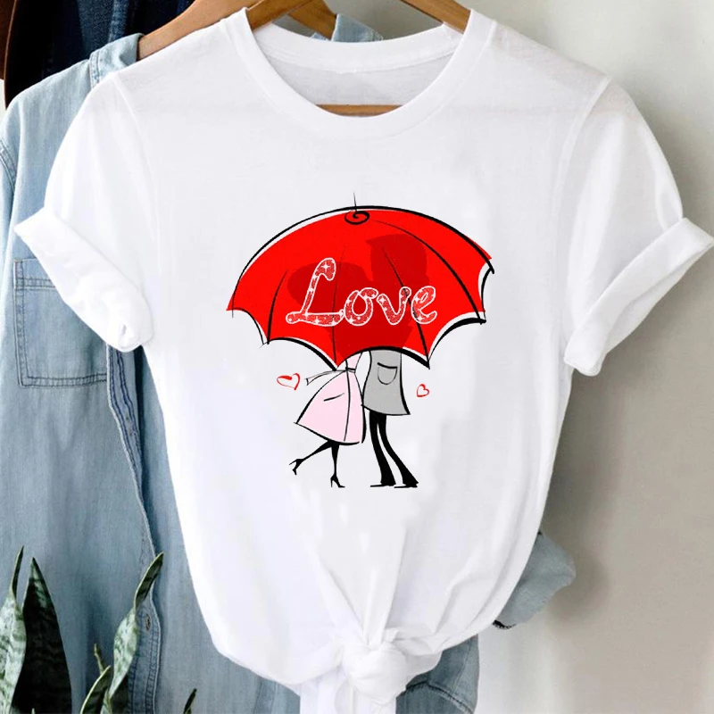 

T-shirts Women 90s Cartoon Love Happy Valentine's Day Printing Fashion Clothes Graphic Tshirt Top Lady Print Female Tee T-Shirt