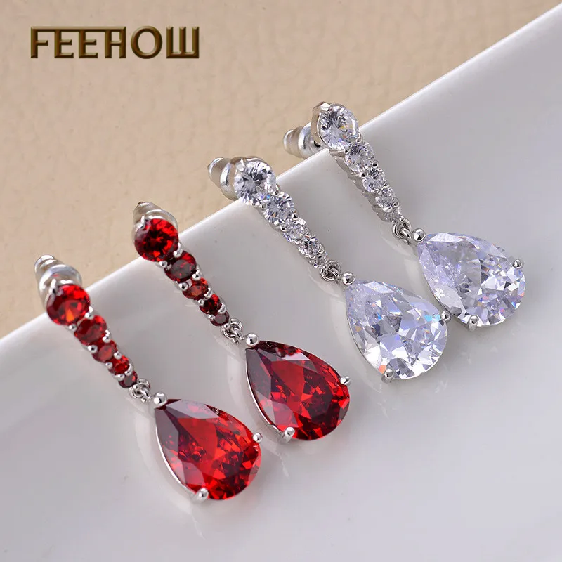 Женские серьги-капельки FEEHOW прозрачные/синие/зеленые серьги с фианитом FWEP2133 |