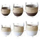 Соломенный цветочный горшок из ротанга, плетеная корзина для хранения-органайзер для игрушек, корзины для белья, Плетеный подвесной садовый цветочный горшок, корзина, кашпо