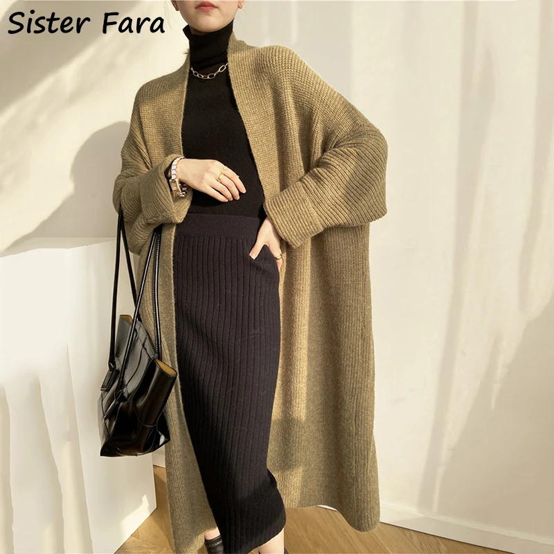 

Женский длинный кардиган Sister Fara, вязаный свитер, пальто, плотный свободный Однотонный свитер, прямой свитер для женщин на осень и зиму