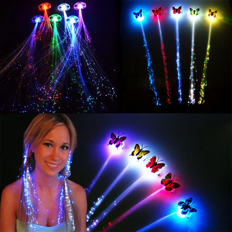 

10pcs Glow Hair Braid Flash Fiber Hairpin Clip Luminous Butterfly Headband Luminescent Valentines Day Wedding Birthday Party