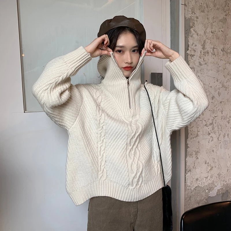 

Women's white sweater knitted cardigan female Loose oversized Cardigan Coat A202