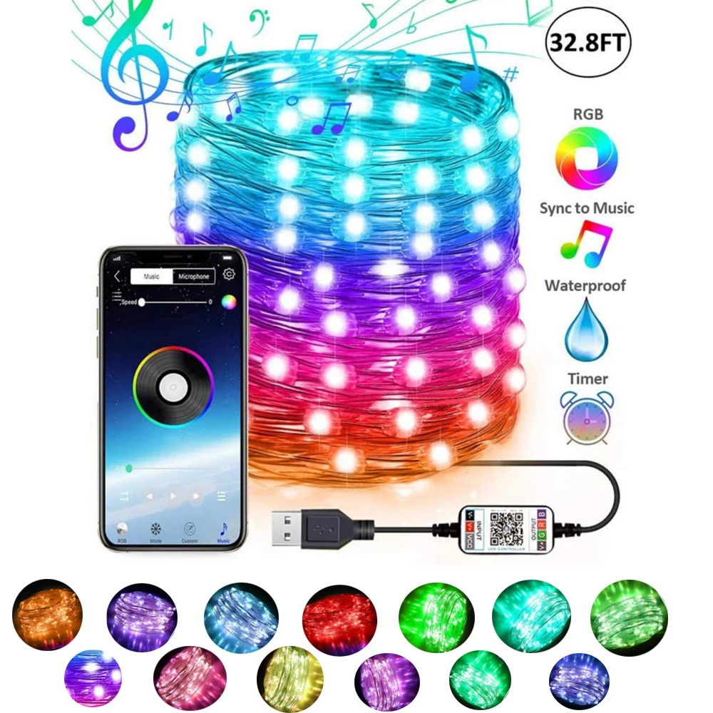 

5/10/20M RGB String Lights Outdoor Christmas Tree Decoration BT LED 16 Colors Changing Lamp With Remote Control Xmas Gifts Decor