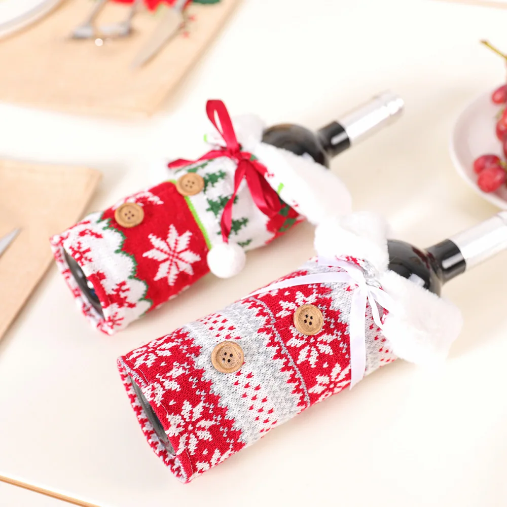 

Knitted Sweater Wine Bottle Covers Holiday Cover Set Christmas Party Festival Dinner Table Decorations new hot