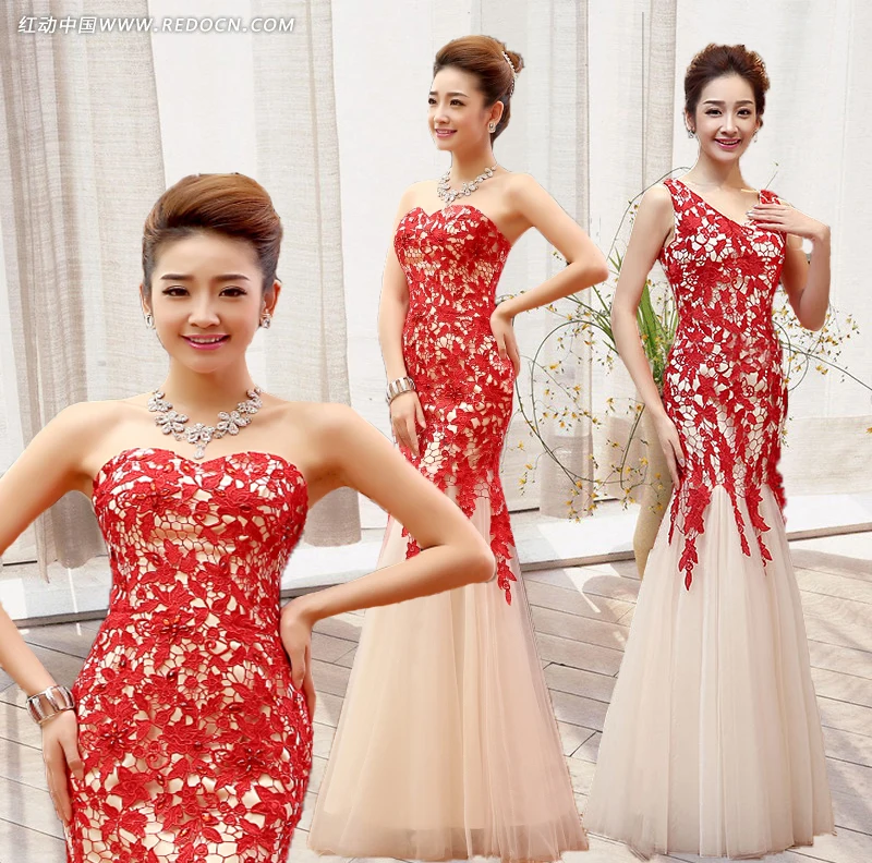 Женское вечернее платье-русалка Красное Длинное Облегающее кружевное платье с