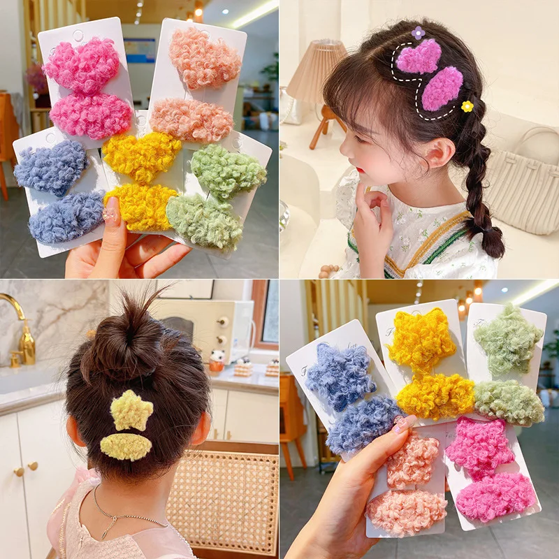 

Lambs wool clip clip INS web celebrity side a word card children baby plush qiu dong love star ornaments headdress of the girls