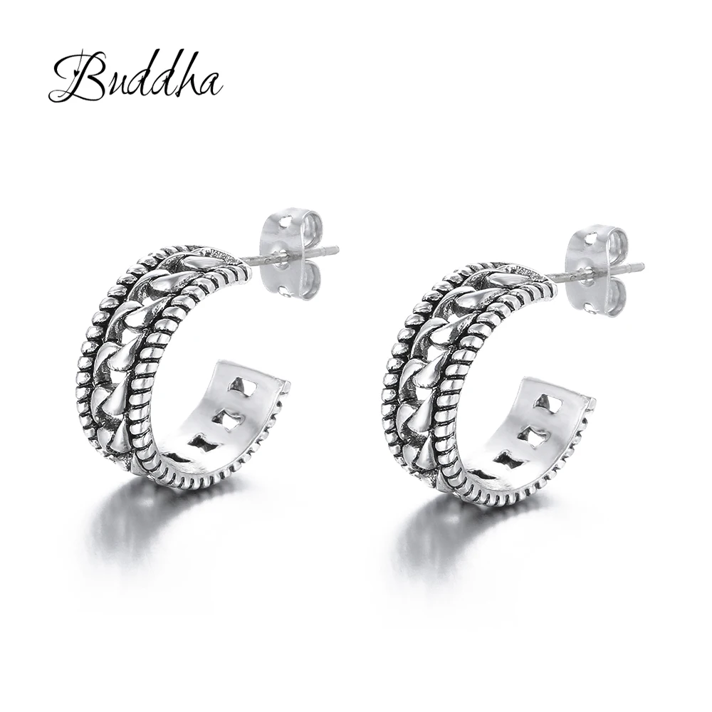 Шины линии Дизайн Аутентичные Серебряный цвет серьги с Буддой изысканные