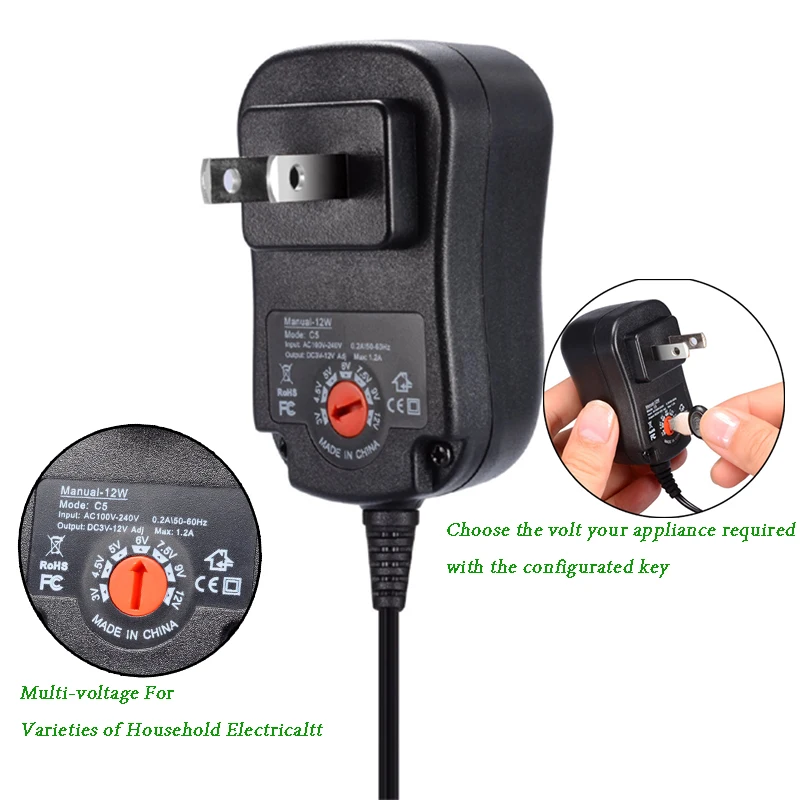 AC100-240V конвертер постоянного тока 3 в 4 5 6 7 9 12 1A Регулируемый адаптер питания с