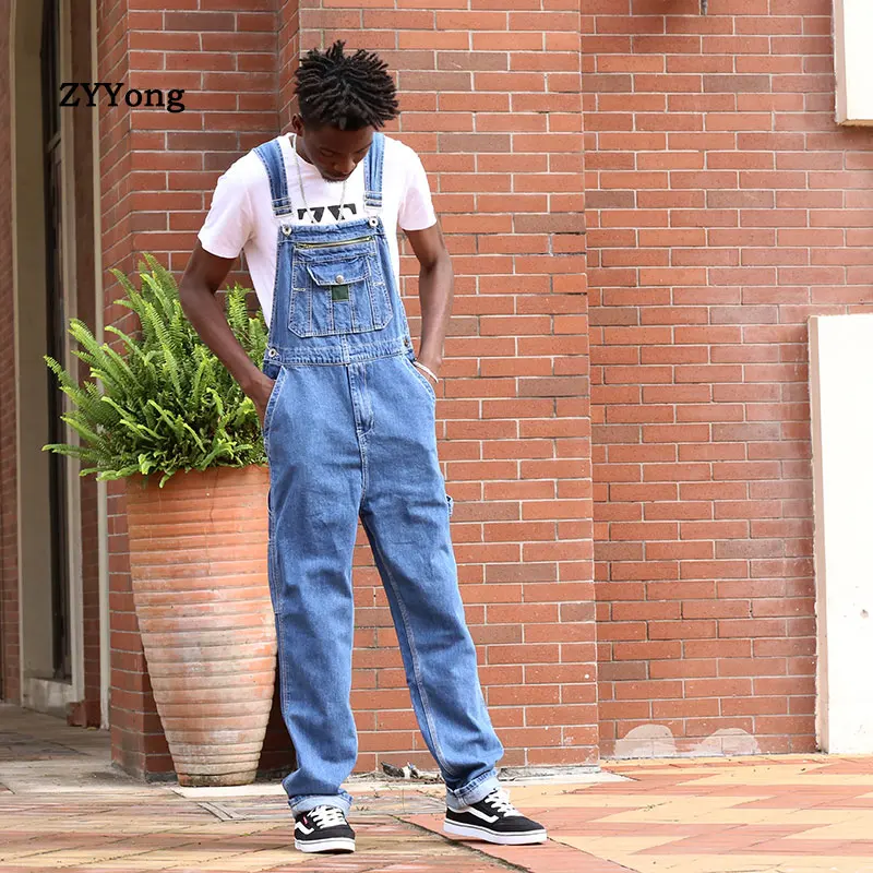 Men's Retro Loose Overalls Denim Bib Pants Fashion Pocket Jumpsuit Men Free Shipping Men's Jeans Men's Casual Fashion Bib