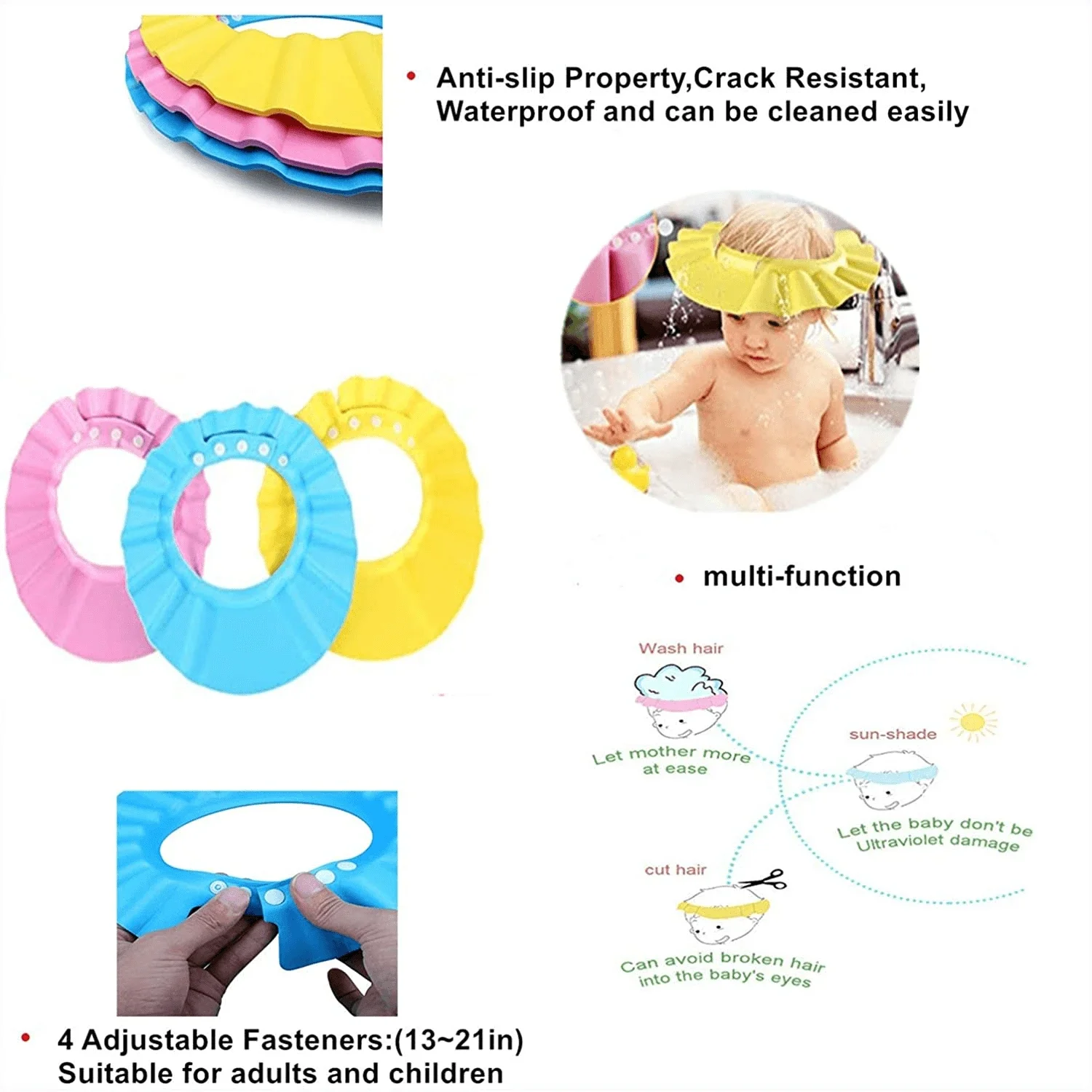 

Shampoo Cap Durable Baby Bath Visor Hat Adjustable Baby Shower Protect Eye Water-proof Splashguard Hair Wash Shield For Infant
