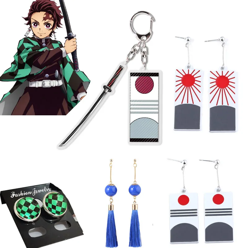 Серьги-гвоздики для косплея, реквизит, рождественские подарки, Kimetsu No Yaiba, брелок для ключей