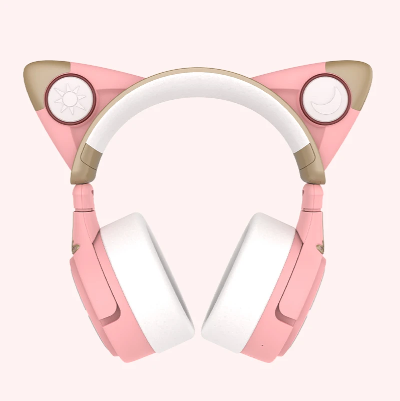 구매 고양이 귀 헤드폰 헤드 장착 소음 감소 블루투스 무선 이어 마이크 헤드폰 귀여운 소녀