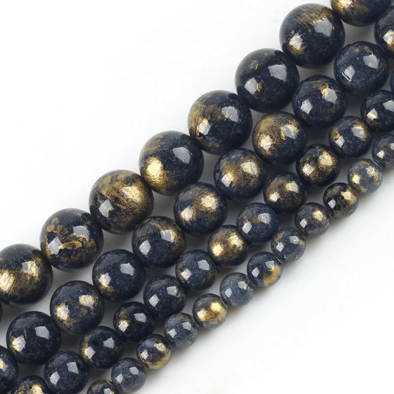 Оптовая продажа бусины из натурального камня черного и золотого цвета