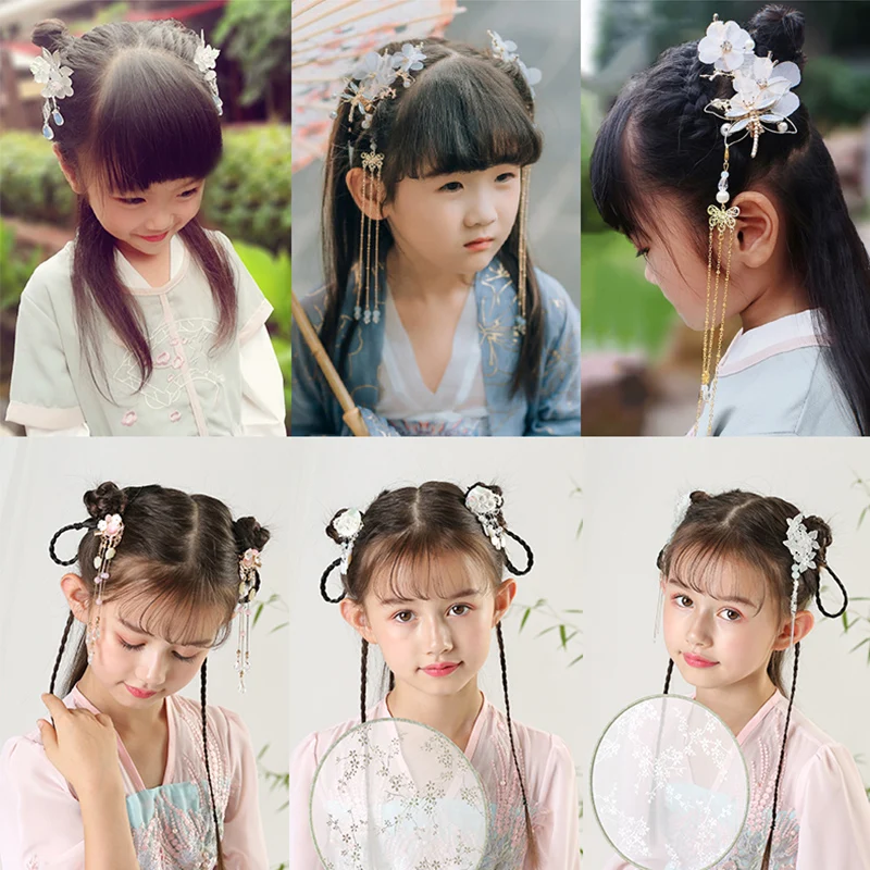 2 шт. новый стиль Детская бижутерия цветы с кристаллами танга костюм ханьфу