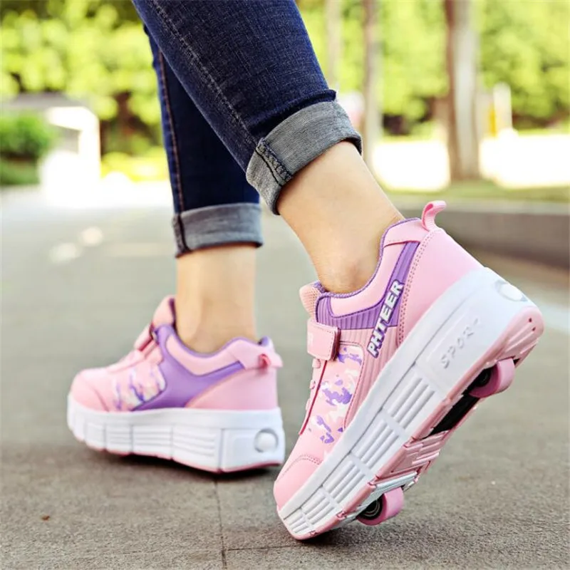 Roller Skate Shoes Kids Boys Girls Sports Shoes Single Wheels Sneakers with On Double Wheels Roller Sneakers Walking Shoes