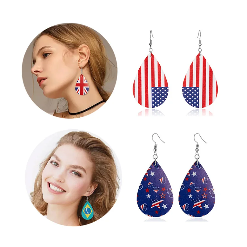 Новые модные двухуровневые кожаные серьги американский флаг лепесток лист
