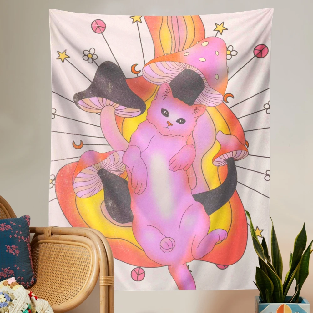 Гобелен с милым котом настенный розовый гобелен в стиле Ins для гостиной спальни