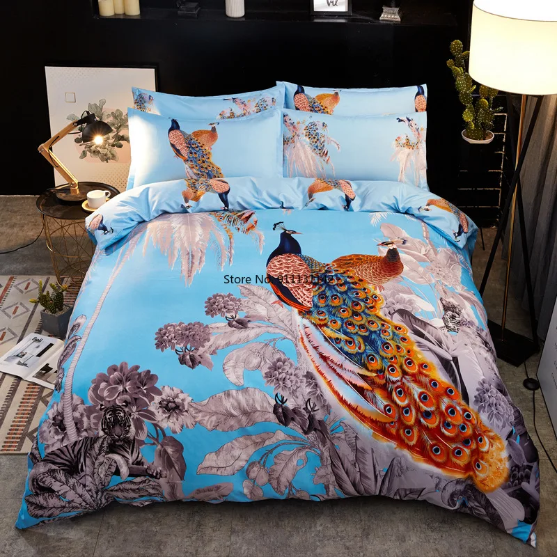 Комплект постельного белья с красивым цветочным павлином цифровым принтом 3D