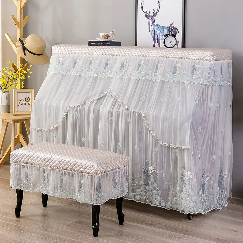 

Pastoral Style Lace Side Piano Cover Towel Romantic Double Piano Chair Cover Set
