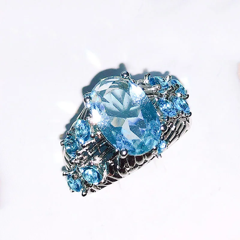 Женское кольцо из серебра 925 пробы с синим топазом овальные украшения