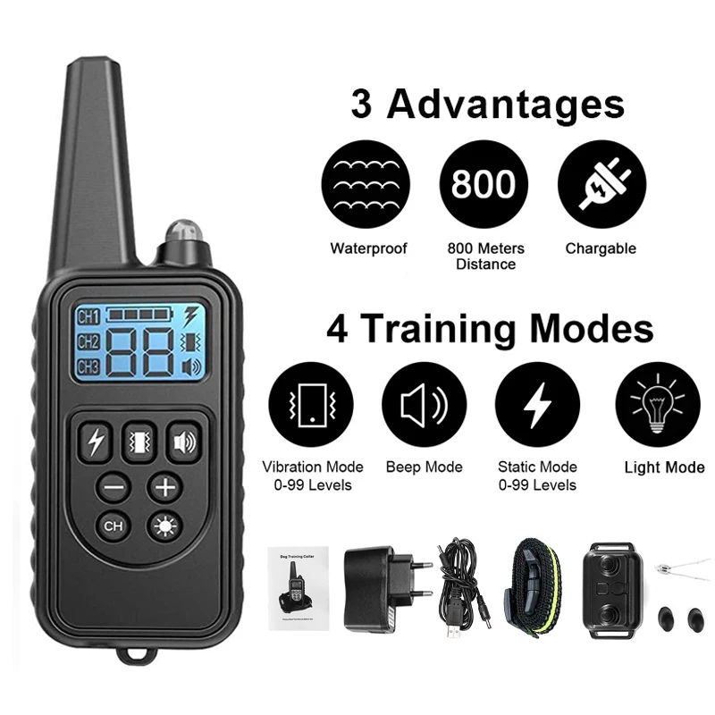 

800m electric fence Dog Training Collar for Dog Pet accessorie Waterproof Rechargeable Bark stopper Outdoor sports Dog supplies